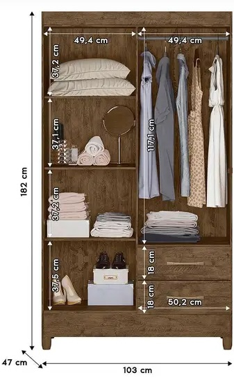 ROUPEIRO MOVAL CHILE 1,03M 4 PORTAS 2 GAV...