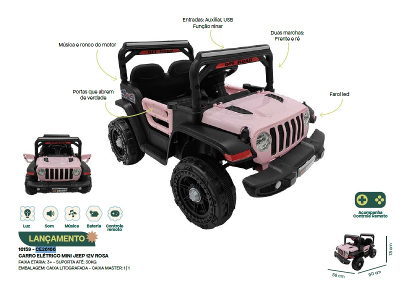 BRQ CARRO ELETRICO ZIPPY MINI JIPE ROSA C...