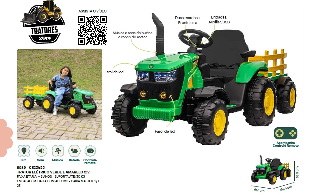 CARRO ELETRICO ZIPPY TRATOR CE23455 12V V...